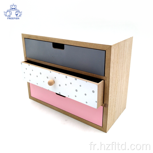 Petit organisateur de rangement en bois décoratif à 3 tiroirs pour bureau